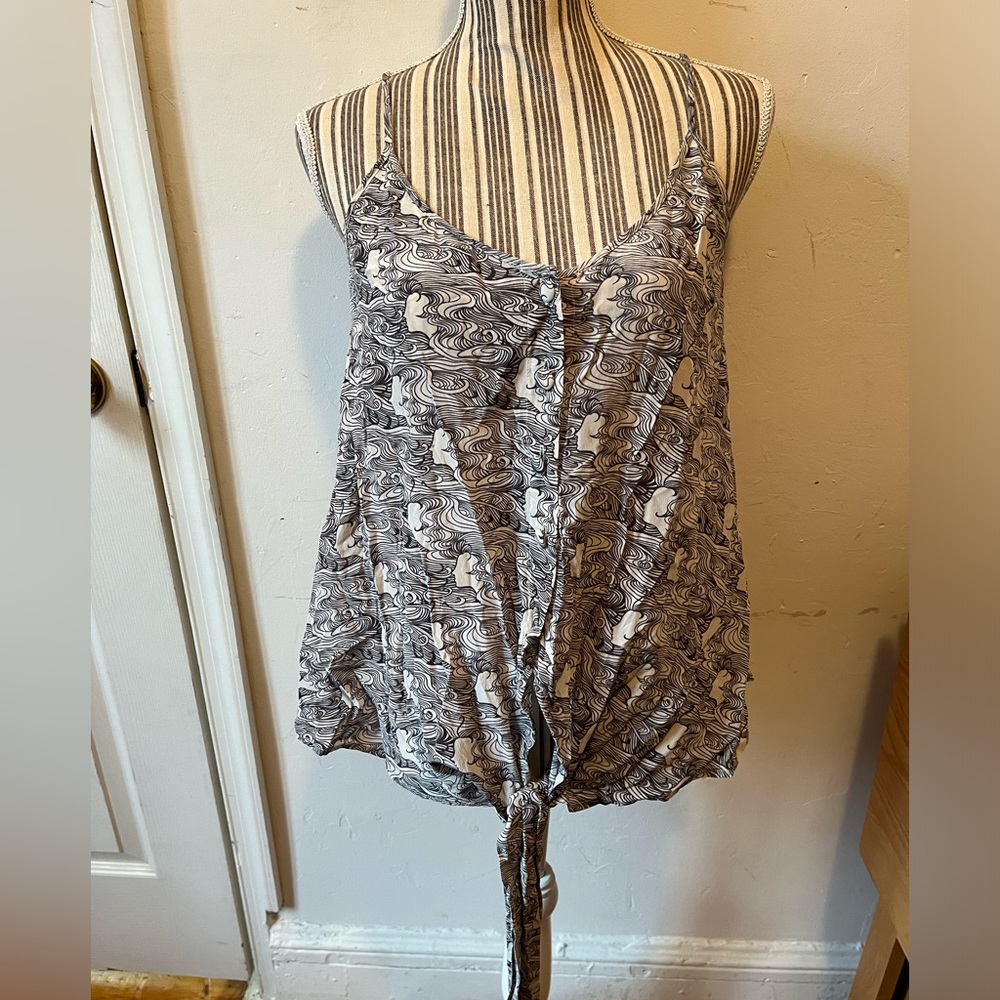 Gemma Abstract Print Silk Tank Top Tie Front Size M